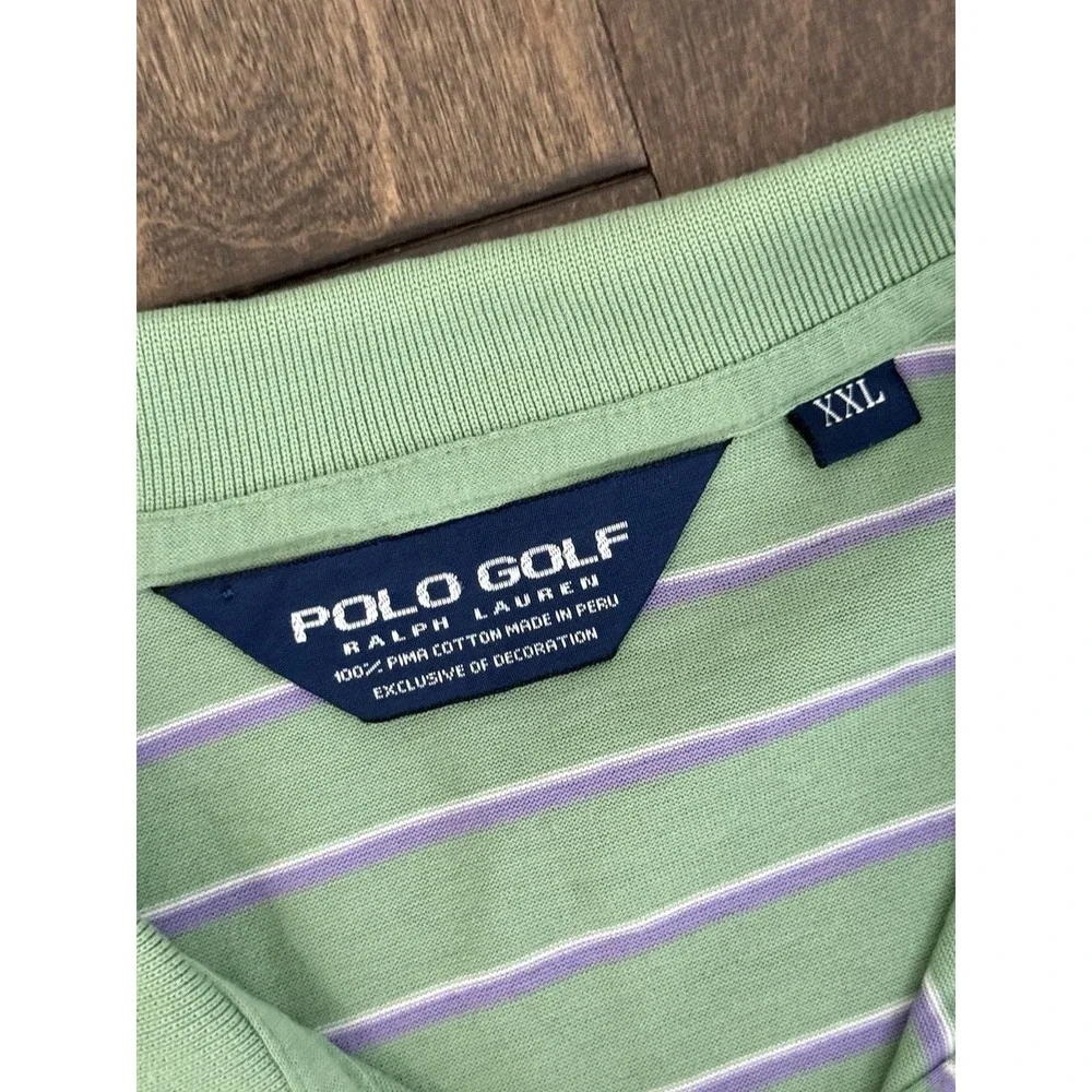 Vintage Ralph Lauren Polo Golf Shirt Mens 2XL Green Purple Striped Pima Cotton